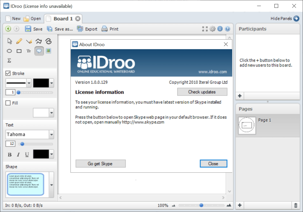 IDroo About screen