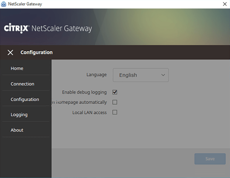 NetScaler Gateway Main menu