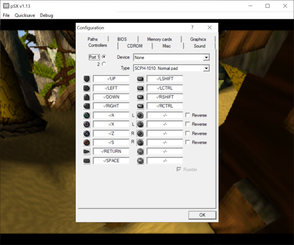 PSX Emulator Controller settings