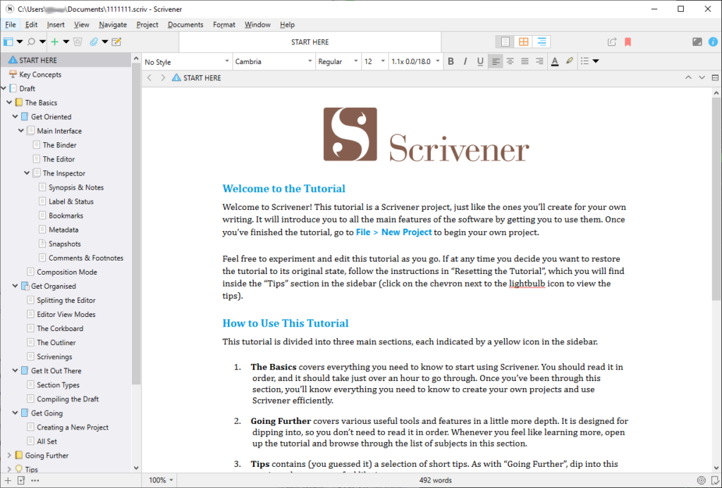Scrivener Document structure