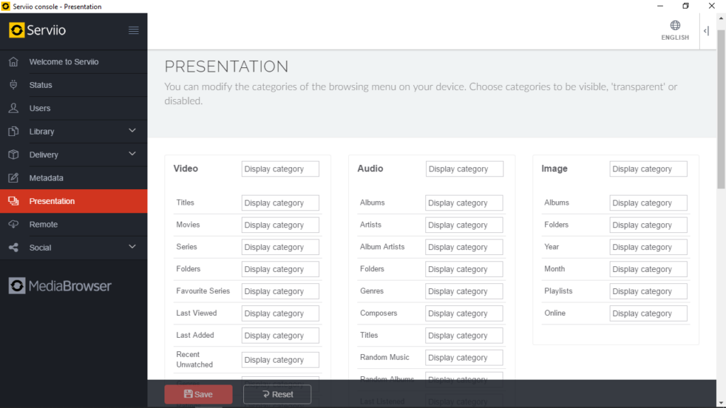 Serviio Modify media categories