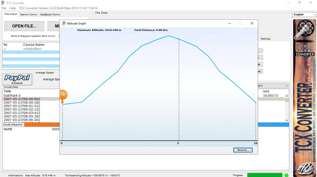 TCX Converter Altitude graph