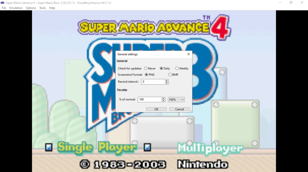 VisualBoyAdvance General settings