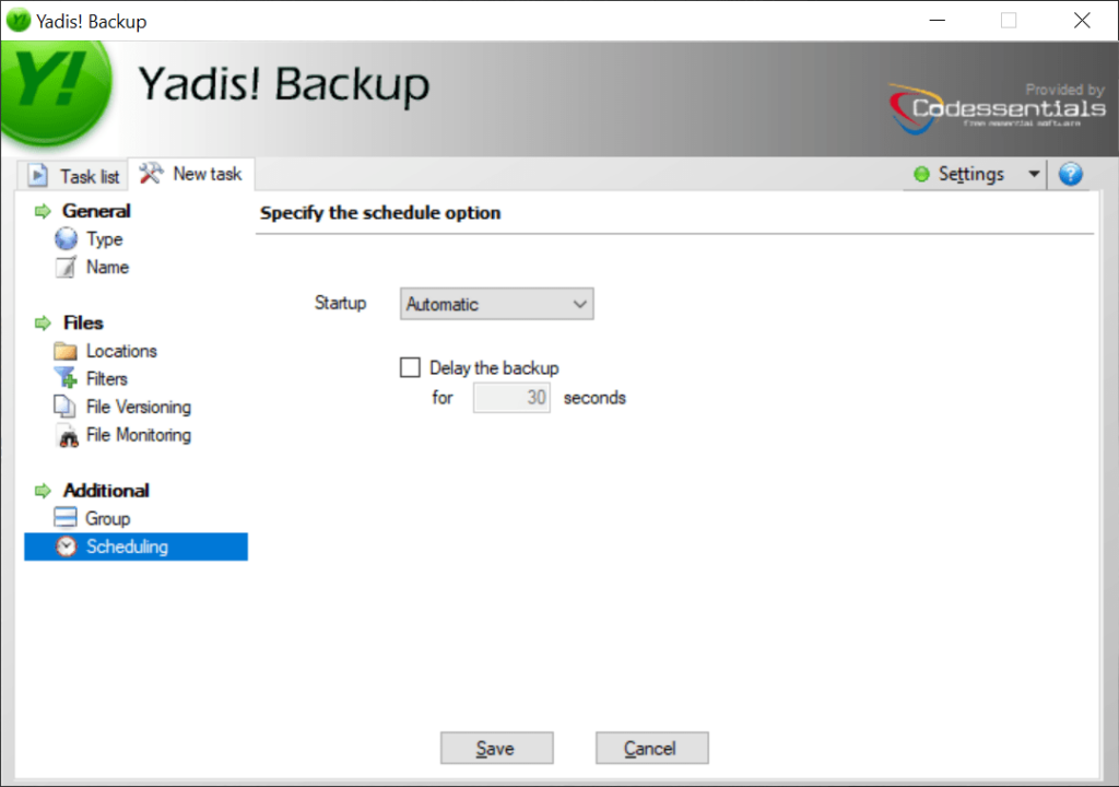 Yadis Backup Schedule backups