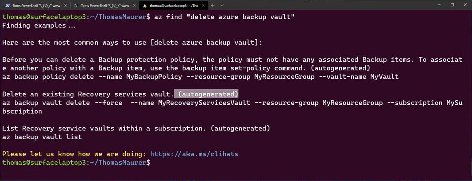 Azure CLI Backup vault properties