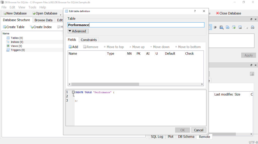 DB Browser for SQLite Edit table definition