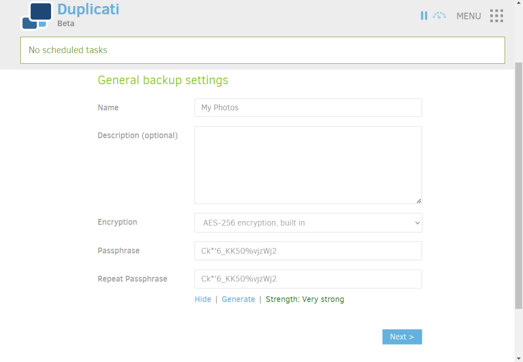 Duplicati General backup settings