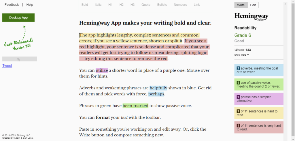 Hemingway Editor Colored highlights