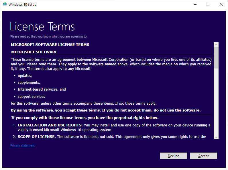 Refresh Windows Tool Accept license agreement