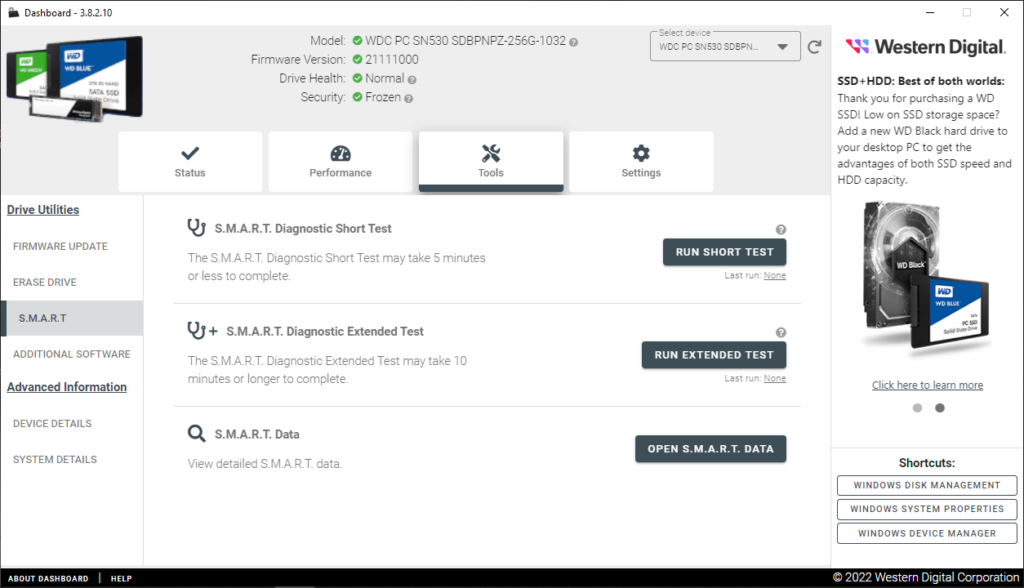 SanDisk SSD Dashboard Drive utilities