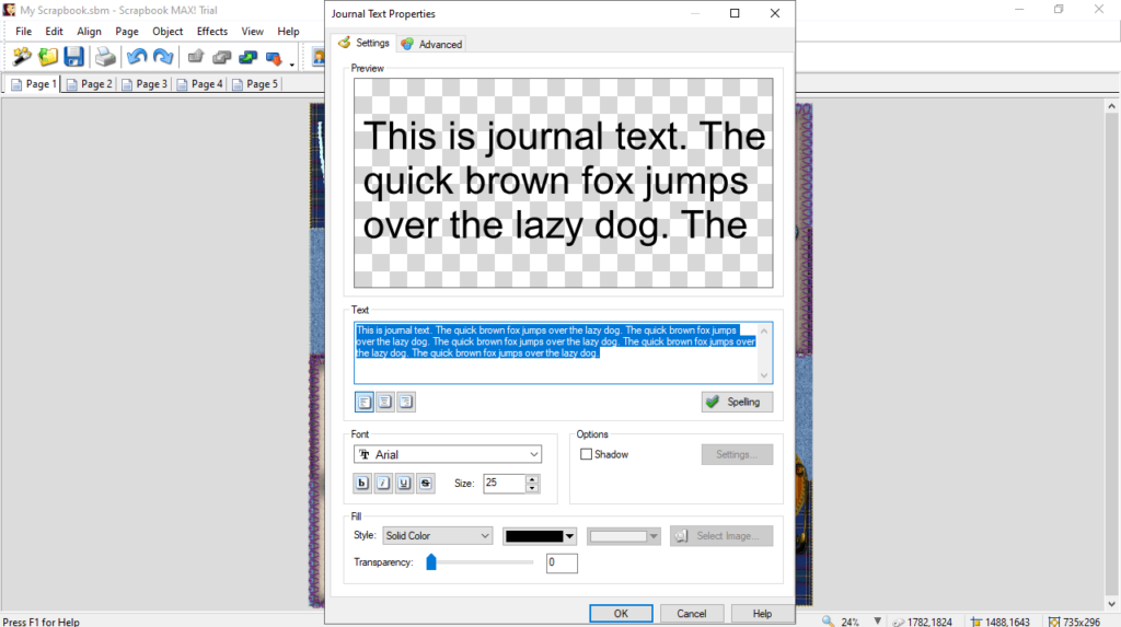 ScrapBook Max Enter and edit text