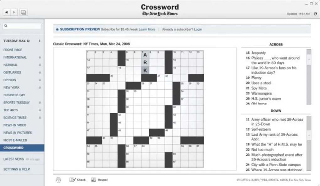 Times Reader Crossword puzzle