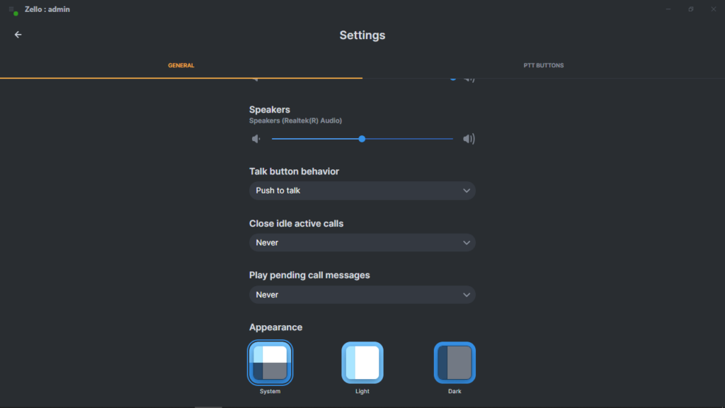 Zello General settings