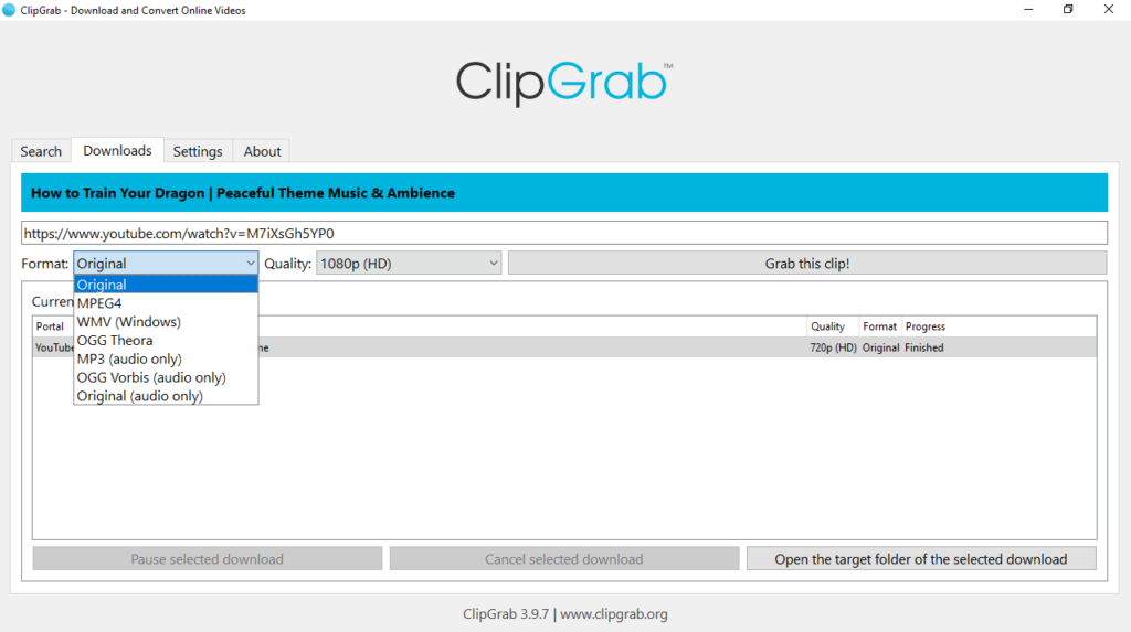 ClipGrab Choose format