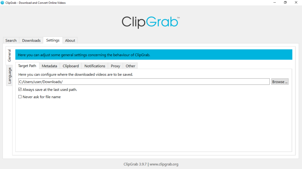 ClipGrab Specify output folder