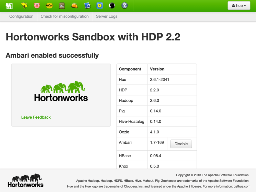 Hortonworks Sandbox Installed components