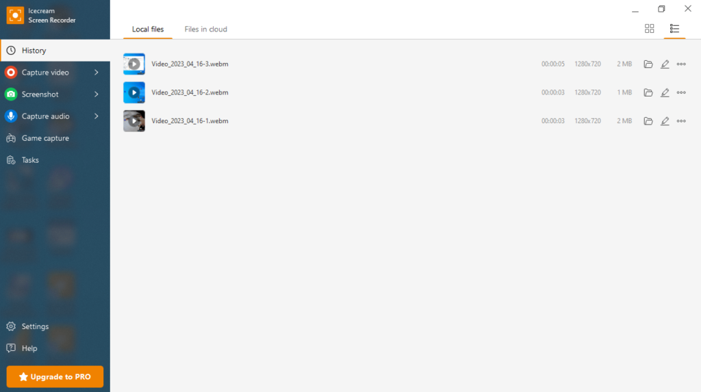 IceCream Screen Recorder File History