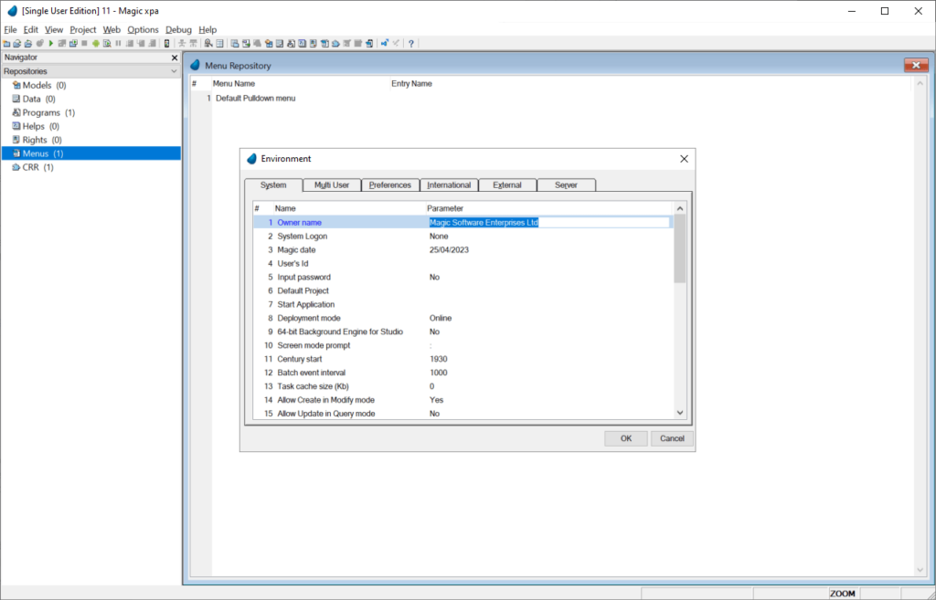 Magic xpa System parameters