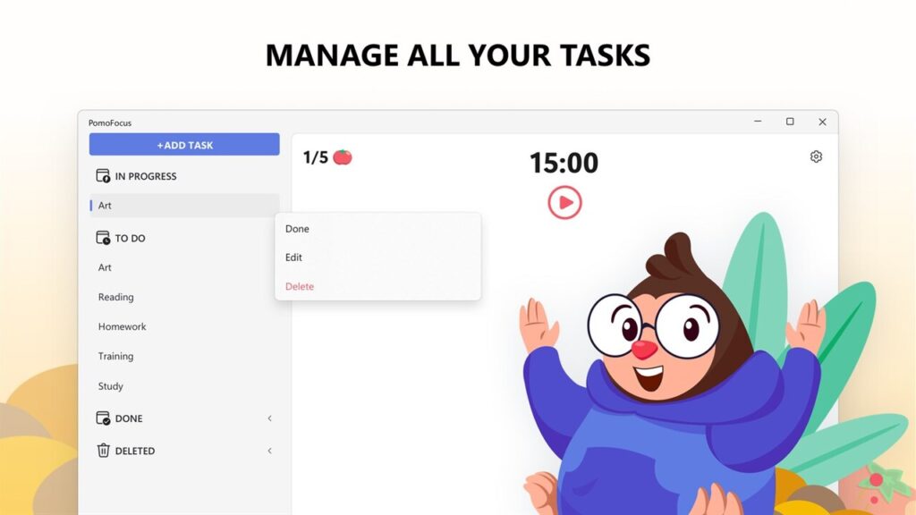 PomoFocus Manage your tasks