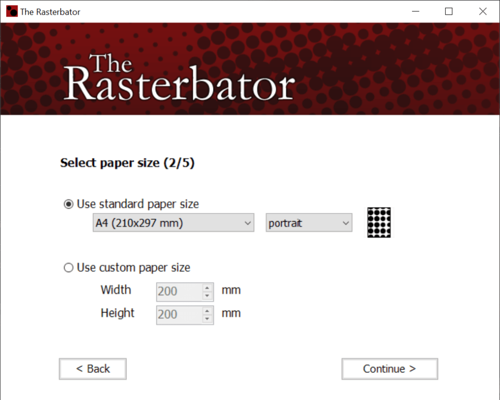 The Rasterbator Kağıt boyutunu seçin
