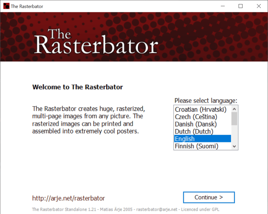 The Rasterbator Wybierz język interfejsu