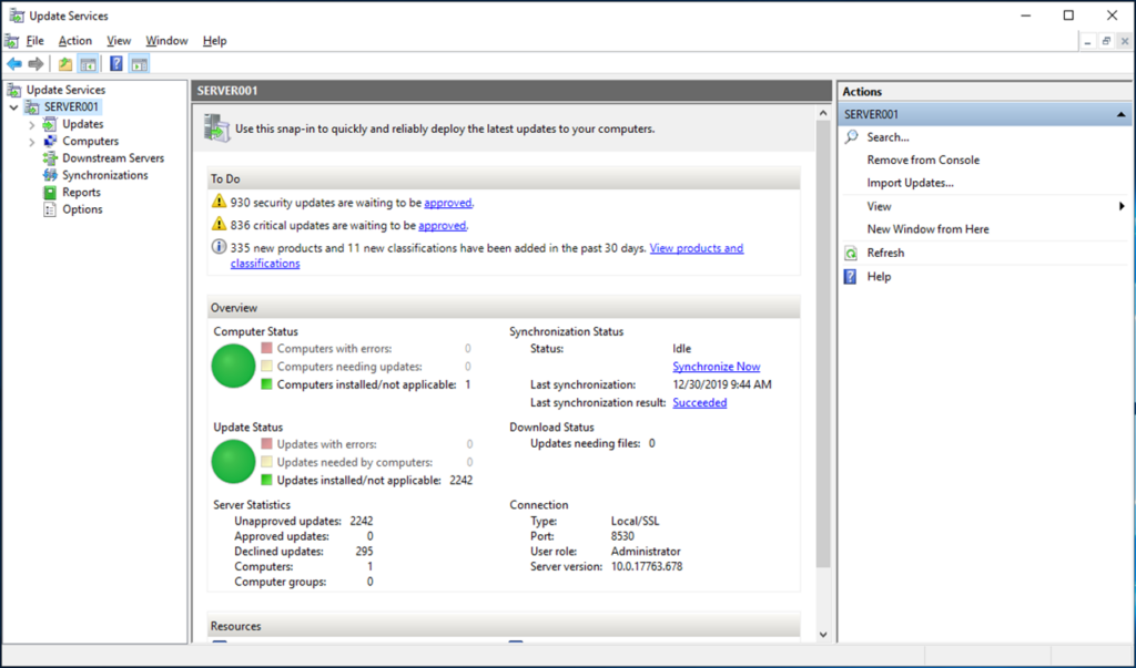 Windows Server Update Services SP 2 Management console