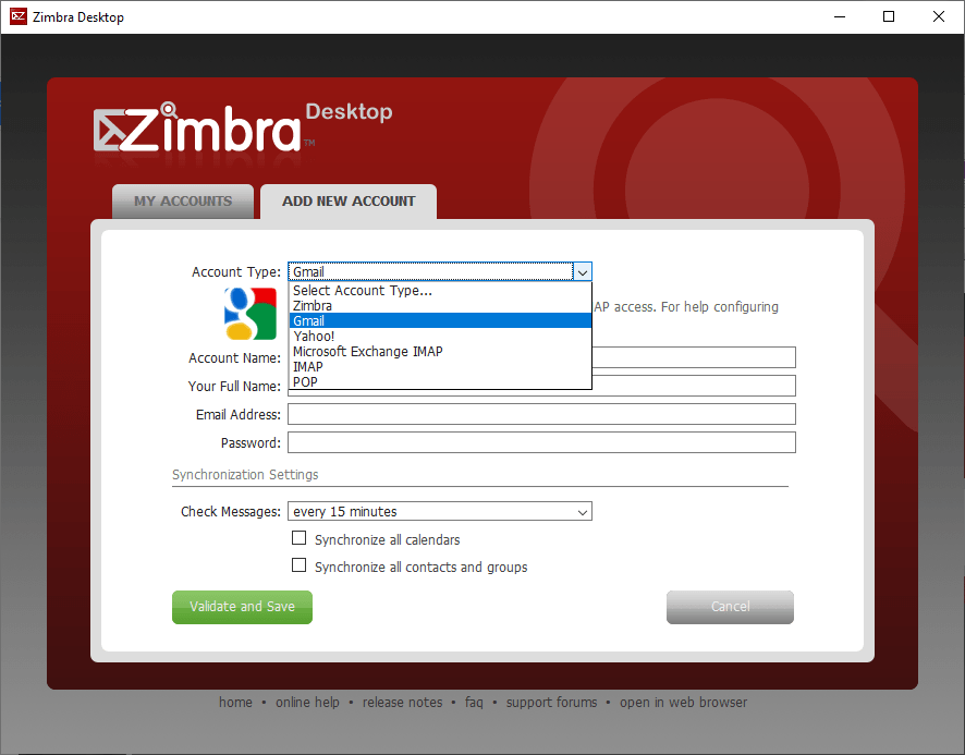 Zimbra Unterstützte E-Mail-Dienste