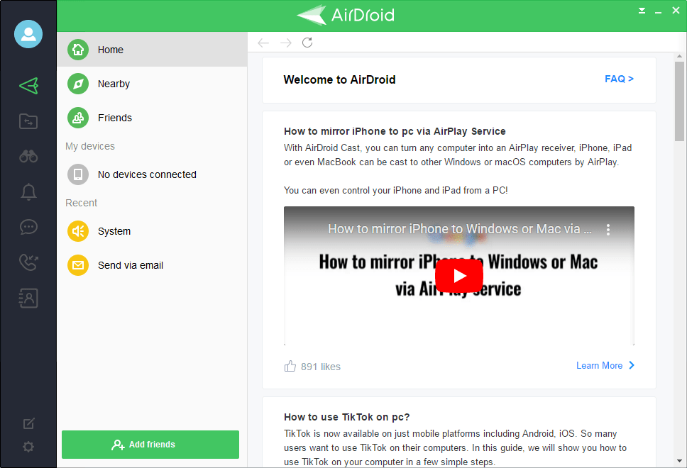 AirDroid Home page