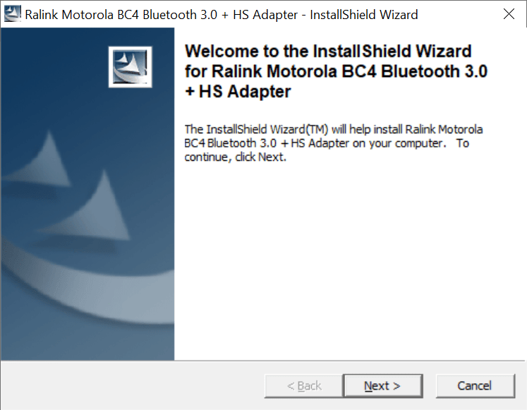 Ralink Motorola BC4 Bluetooth Setup wizard