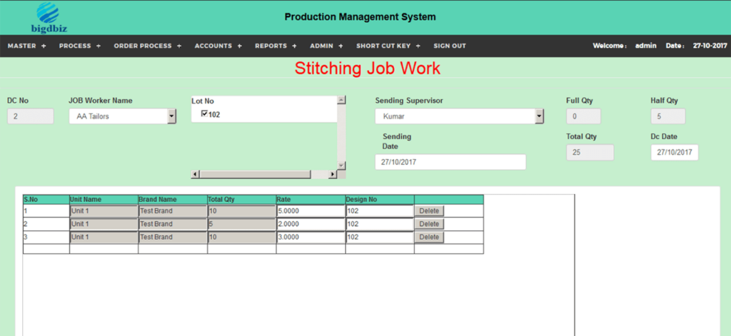 Textile ERP Software Stitching jobs