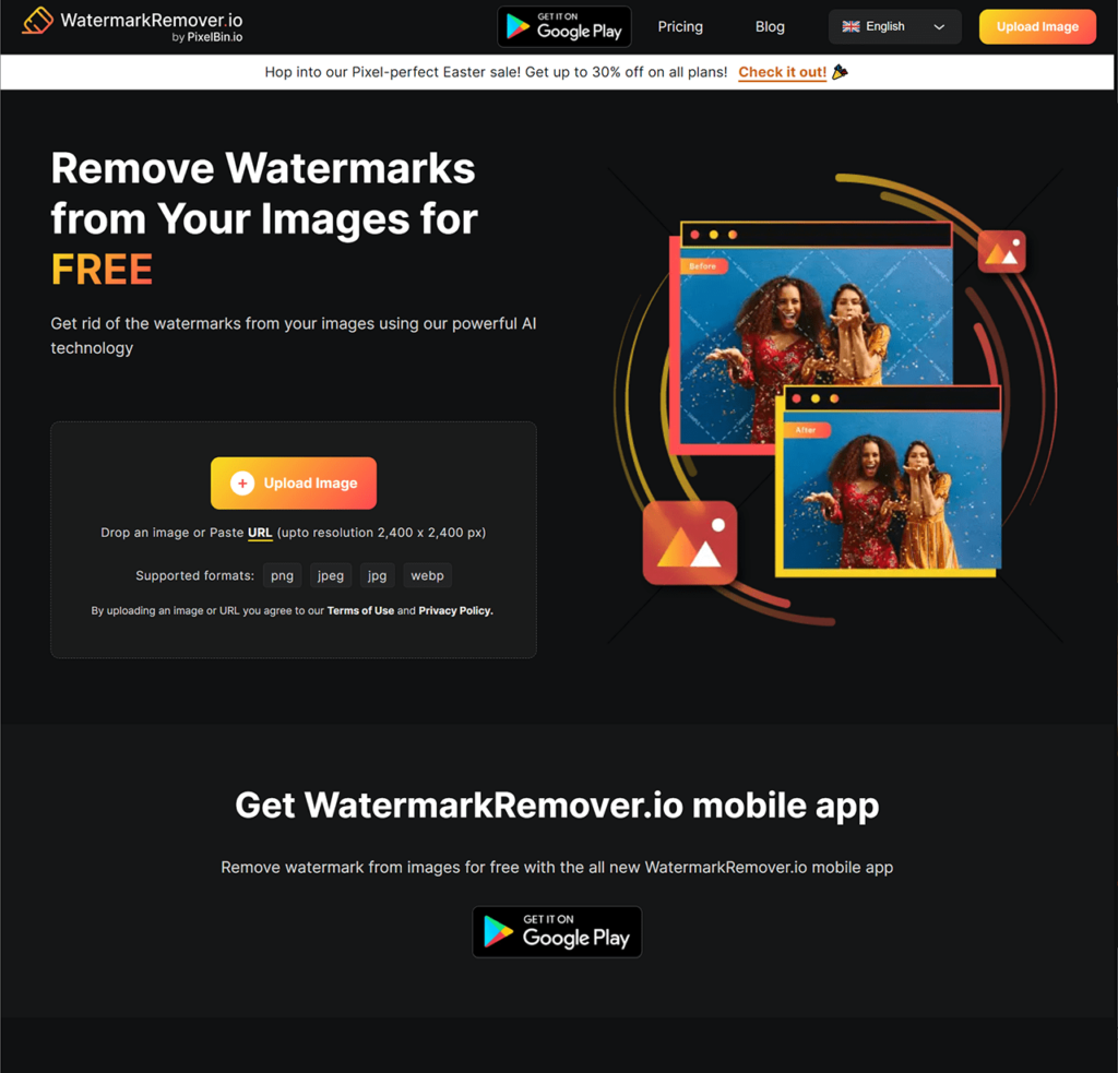 Watermark Remover Welcome page