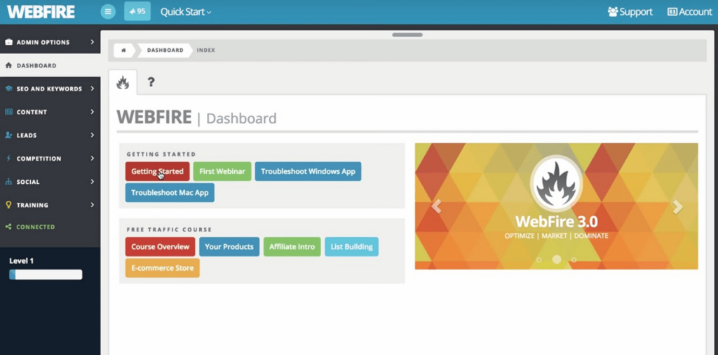 WebFire Main dashboard