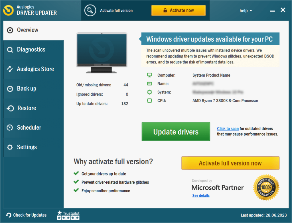 Auslogics Driver Updater System overview