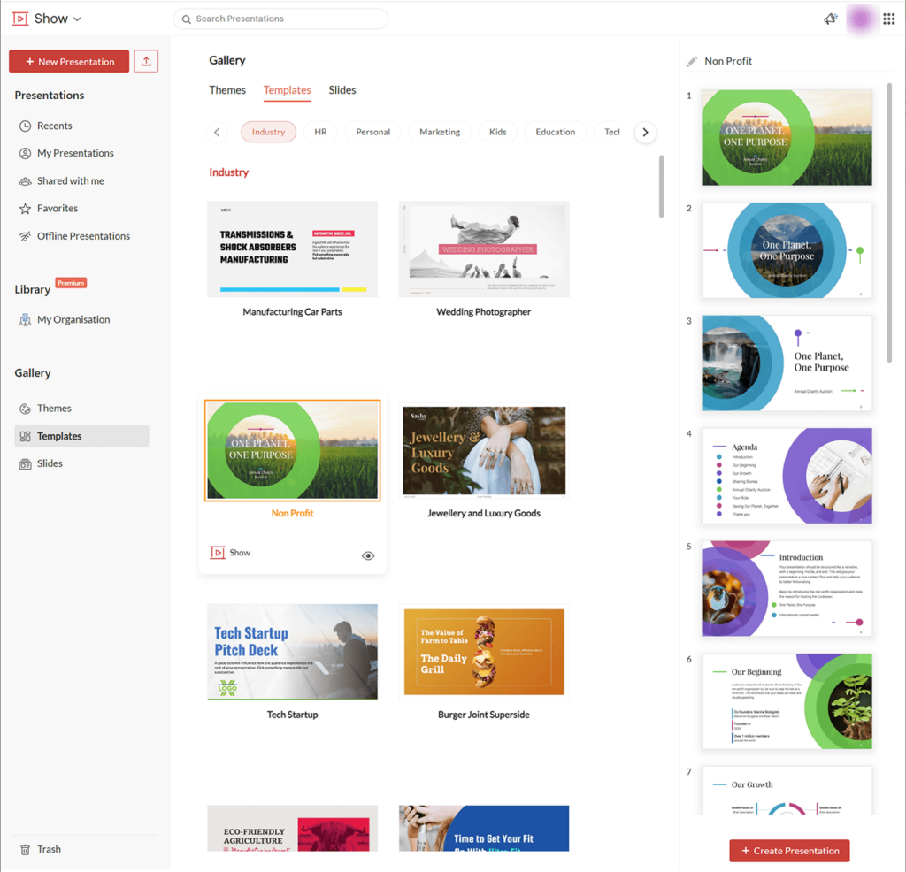 Zoho Show Available templates
