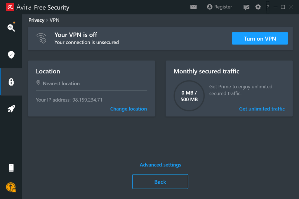 Avira Phantom VPN Connection protection