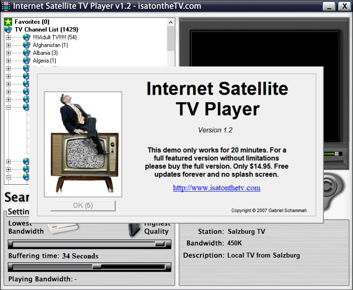 Internet Satellite TV Player About screen