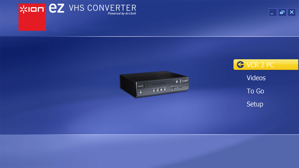 ION EZ VHS Converter Start menu