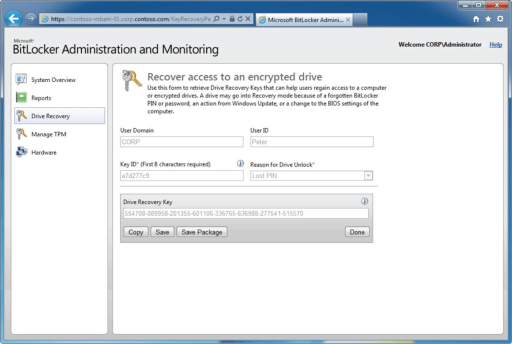 Microsoft BitLocker Administration and Monitoring Drive recovery