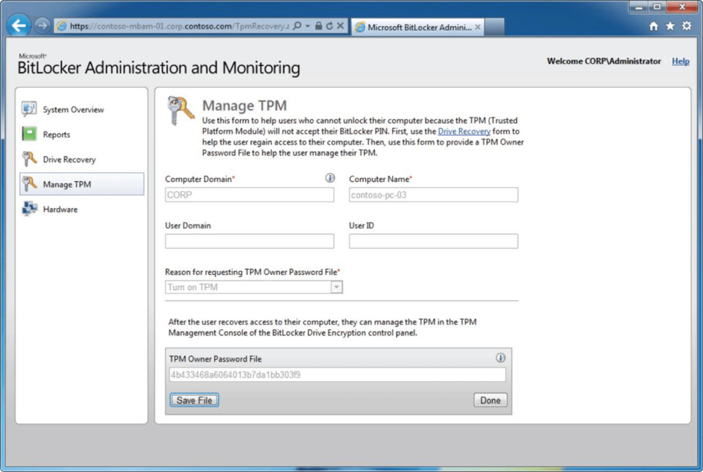 Microsoft BitLocker Administration and Monitoring TPM management