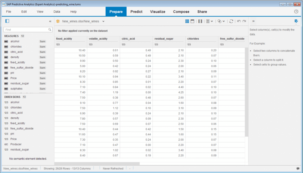SAP Predictive Analytics Input data