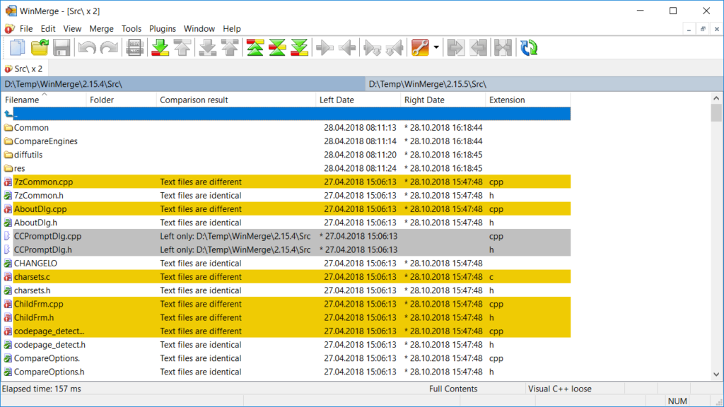 WinMerge Folder analysis results