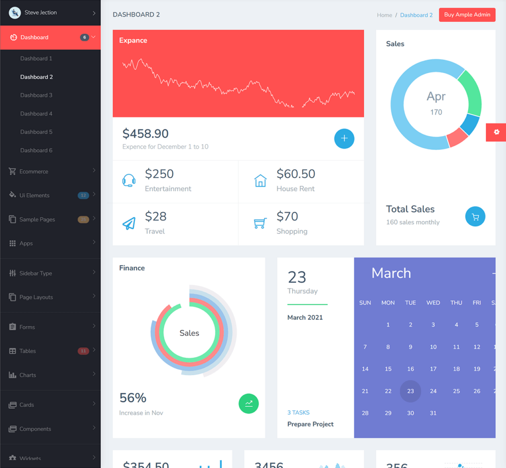 Ample Admin Dashboard layout