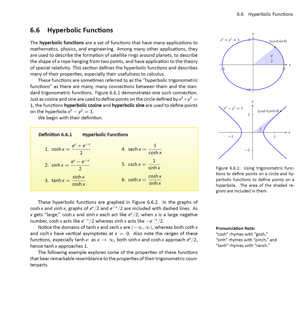 APEX Calculus Hyperbolic functions