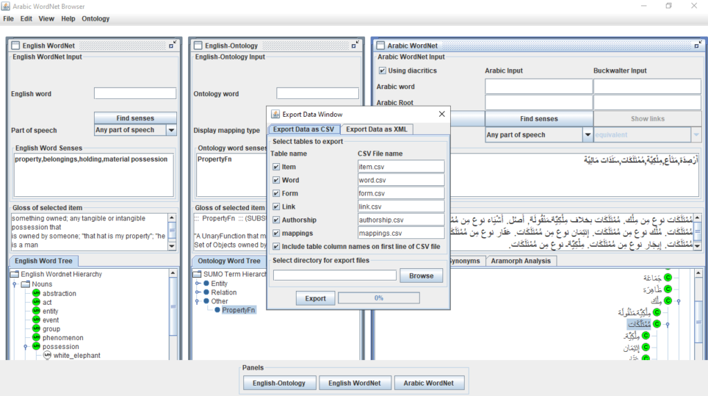 Arabic WordNet Export data