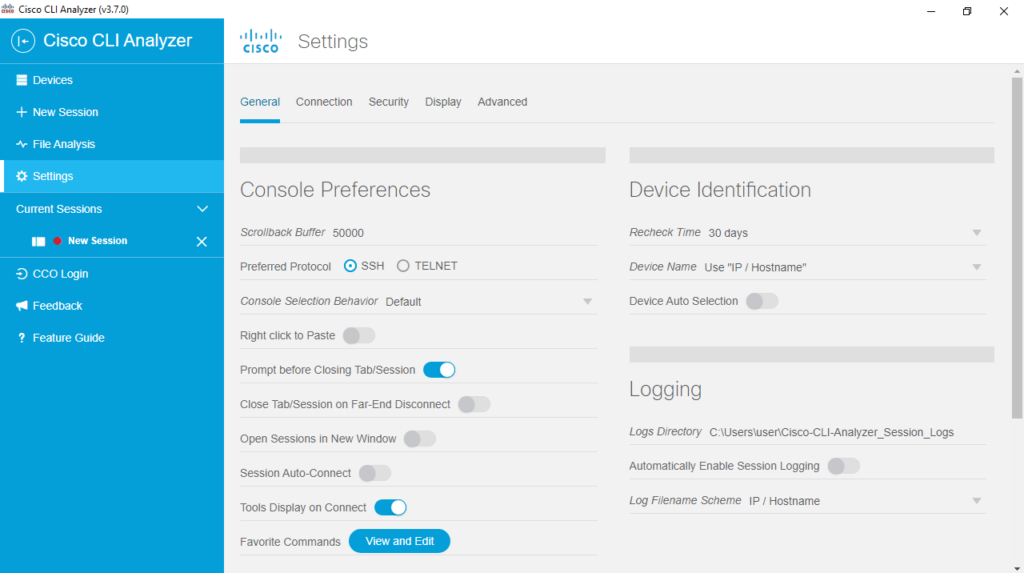 Cisco CLI Analyzer General preferences