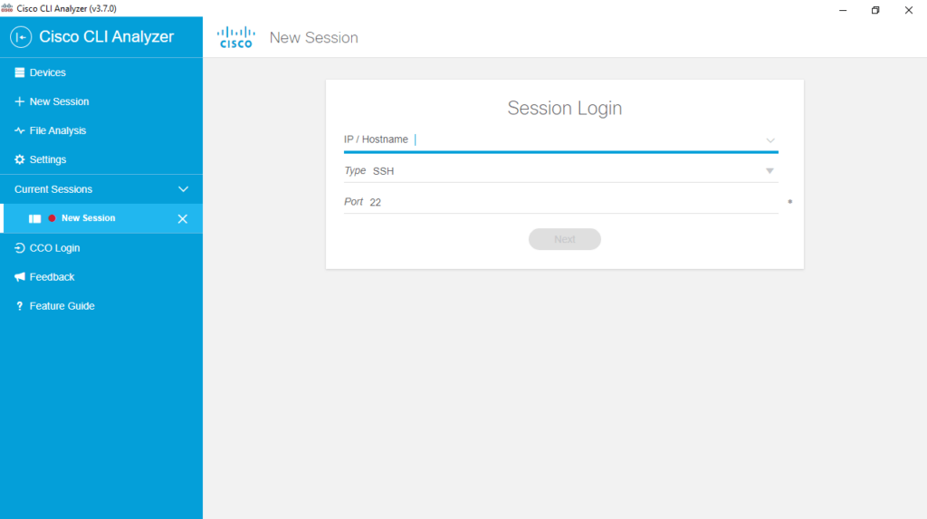 Cisco CLI Analyzer Session login