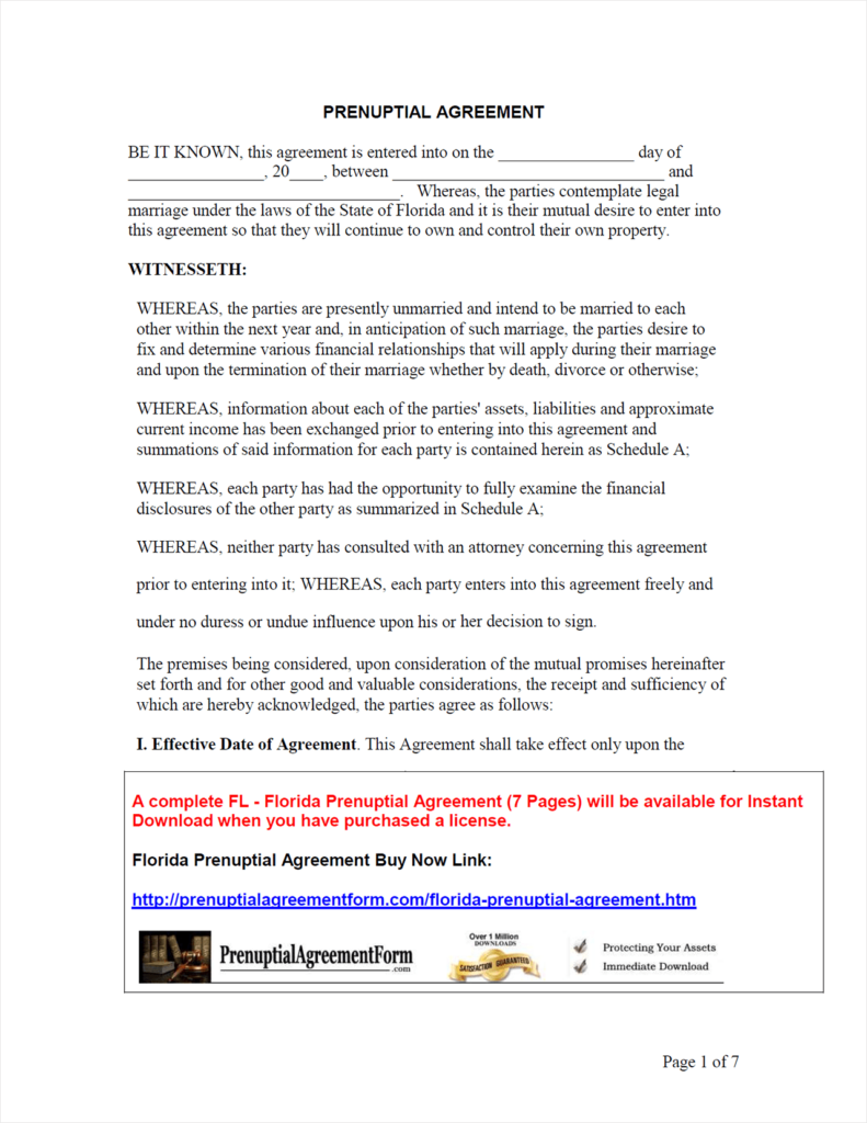 Florida Prenuptial Agreement First page