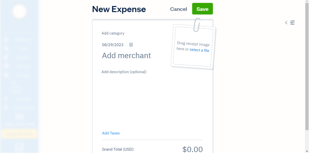 FreshBooks New expense report