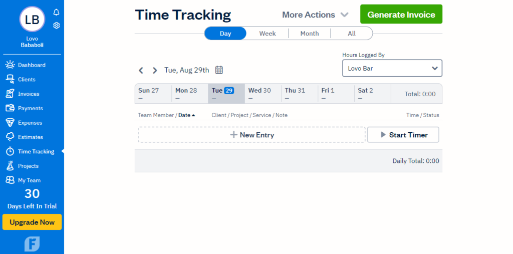 FreshBooks Time tracking