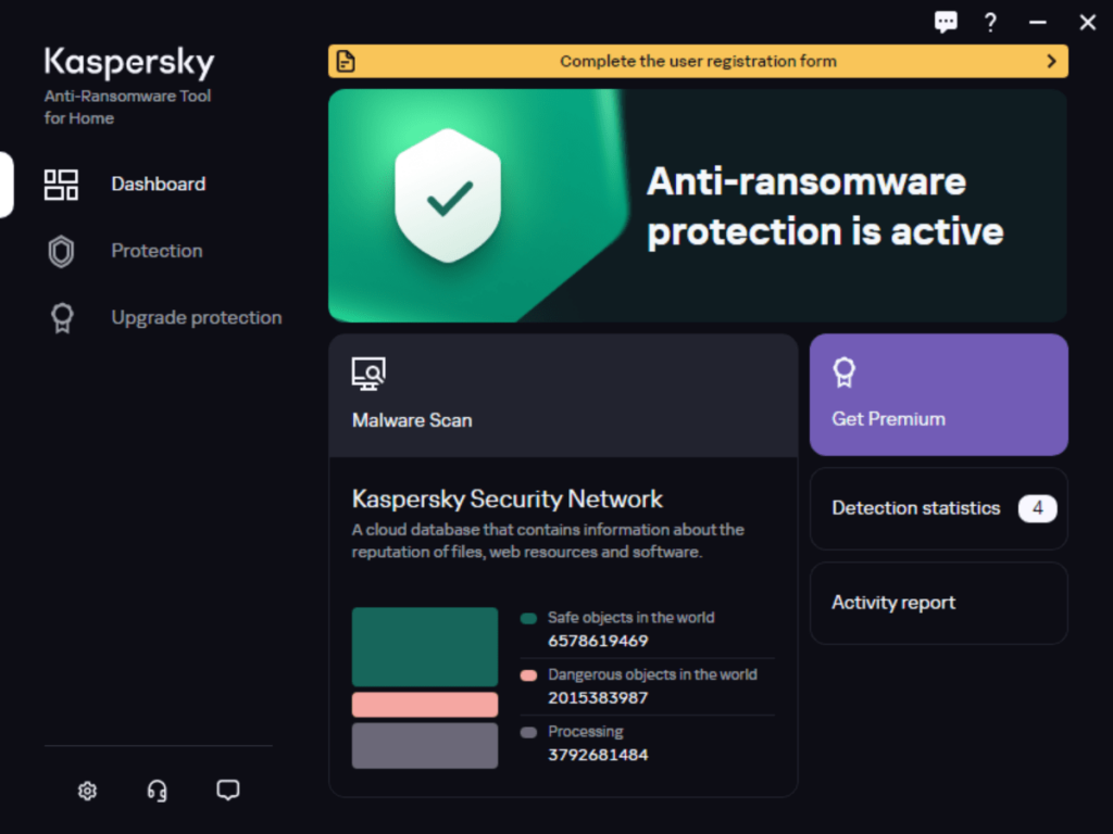 Kaspersky Anti Ransomware Tool Dashboard